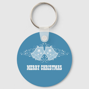 Holiday Bells and Swirls Keychain, Blue Key Ring