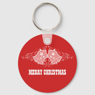 Holiday Bells and Swirls Keychain, Red Key Ring