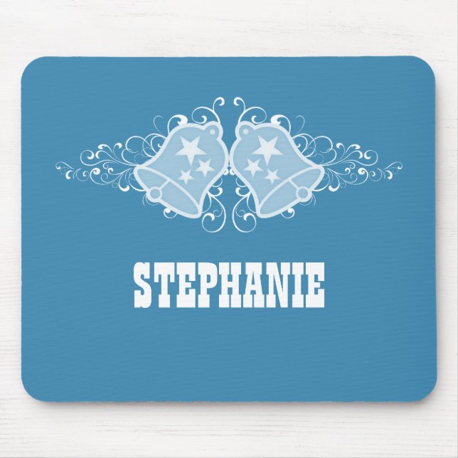 Holiday Bells and Swirls Mousepad, Blue Mouse Pad (Front)