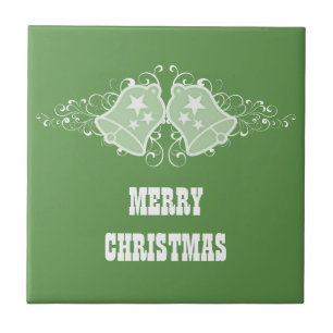 Holiday Bells and Swirls Tile, Green Tile
