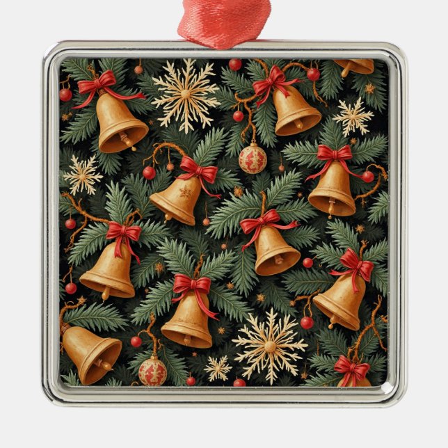 Holiday Bells, Decorative Christmas Pattern, Metal Tree Decoration (Front)