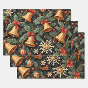 Holiday Bells, Decorative Christmas Pattern, Wrapping Paper Sheet