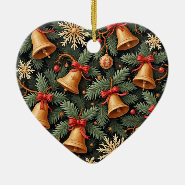 Holiday Bells, decorative pattern. Ceramic Tree Decoration (Front)