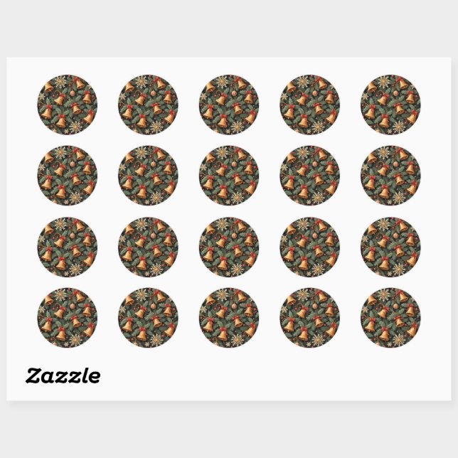 Holiday Bells, decorative pattern. Classic Round Sticker (Sheet)