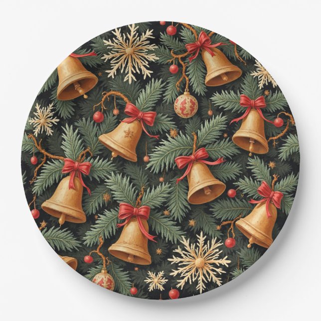 Holiday Bells, decorative pattern. Paper Plate (Front)