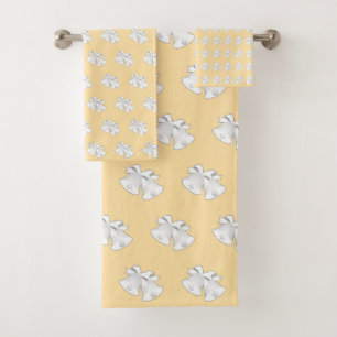 Holiday Bells Repeat Christmas Wedding Cream Bath Towel Set