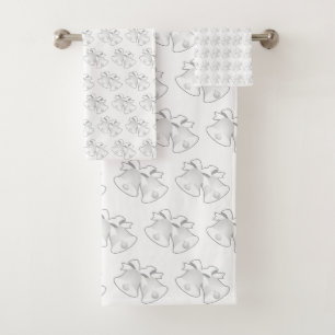 Holiday Bells Repeat Christmas Wedding White Bath Towel Set