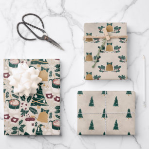 Holiday Bells & Trees Wrapping Paper Sheets