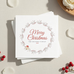 Holiday Berry Branch Merry Christmas Custom Napkin