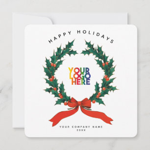 Holiday Berry Wreath Business Logo Christmas Card