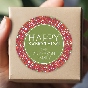 Holiday Berry Wreath with Happy Everything Classic Round Sticker