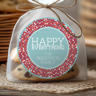 Holiday Berry Wreath with Happy Everything Classic Round Sticker
