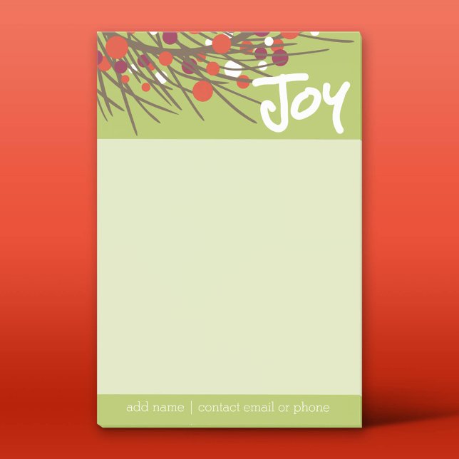 Holiday Berry Wreath with Joy and Custom Family Post-it Notes (Custom Post-It Notepad)