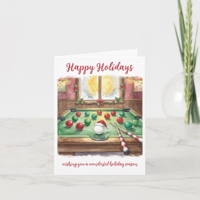 Holiday Billiard player Christmas Cards (Front)