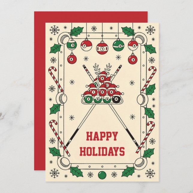 Holiday Billiard player Christmas Cards (Front/Back)