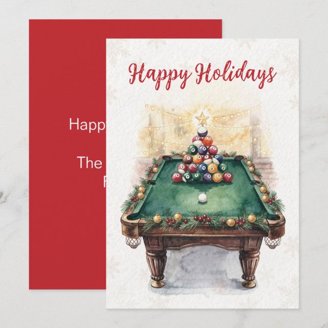 Holiday Billiard player Christmas Cards (Front/Back)