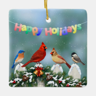 Holiday Birds & Christmas Garland Ceramic Tree Decoration