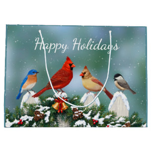 Holiday Birds & Christmas Garland Large Gift Bag
