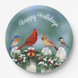 Holiday Birds & Christmas Garland Paper Plate