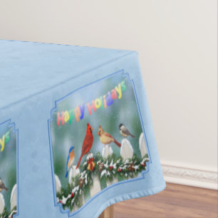Holiday Birds & Christmas Garland Tablecloth