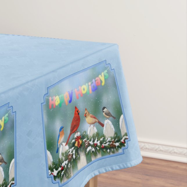 Holiday Birds & Christmas Garland Tablecloth (In Situ)