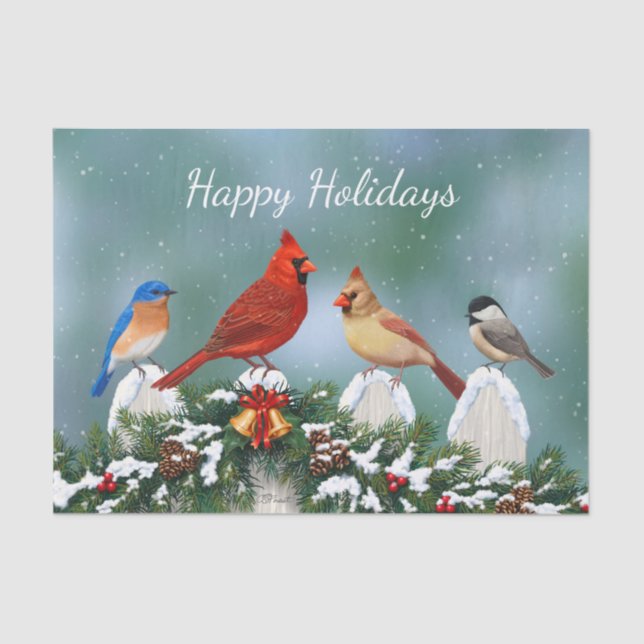 Holiday Birds & Christmas Garland Tissue Paper (Front)