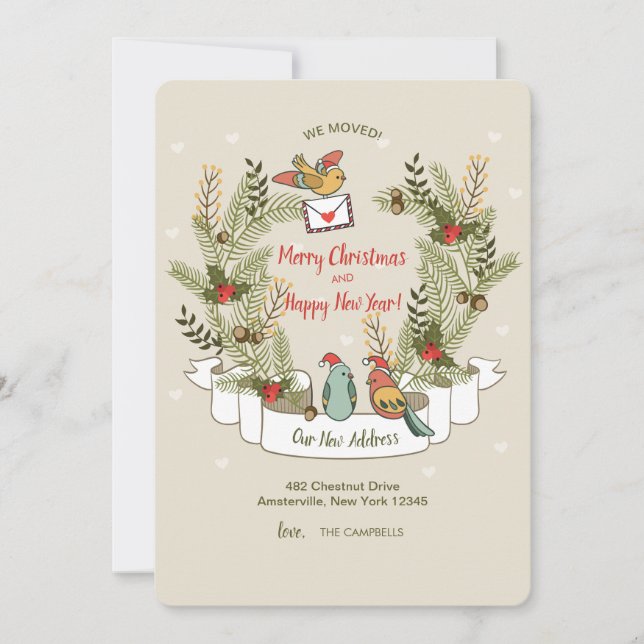 Holiday Birds Moving Announcement (Front)