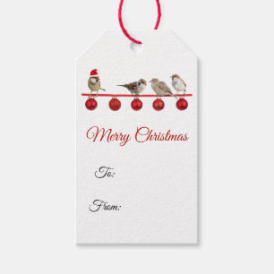 Holiday Birds Red Ornaments Merry Christmas Gift Tags