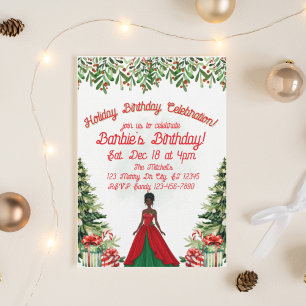 Holiday Birthday Celebration Black Doll Invitation