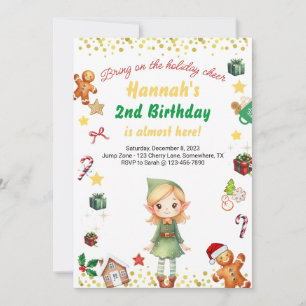 Holiday Birthday Girl Winter Elf Christmas Invitation
