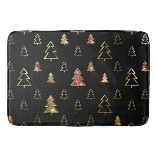 Holiday Black and Gold Faux Metal Christmas Trees Bath Mat