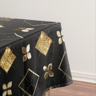Holiday Black and Gold Metal Christmas Geometric Tablecloth