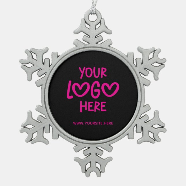 Holiday Black and Hot Pink Business Logo Site Snowflake Pewter Christmas Ornament (Front)