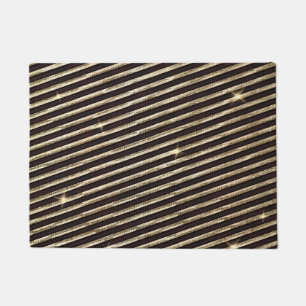 Holiday Black & Gold Glitter Christmas Stripes Doormat