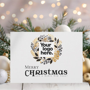 Holiday Black Gold Wreath Business Christmas Card