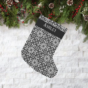 Holiday Black & White Scandinavian Pattern Small Christmas Stocking