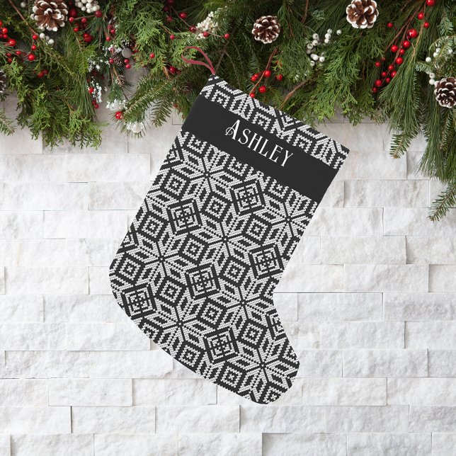 Holiday Black & White Scandinavian Pattern Small Christmas Stocking (Creator Uploaded)