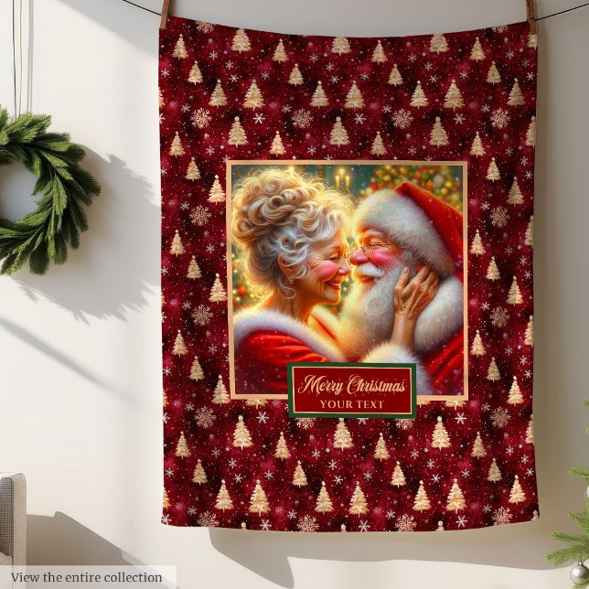 Holiday Blanket Cosy Burgundy Gold Christmas Santa (Holiday Blanket Cozy Burgundy Gold Christmas Santa Design)