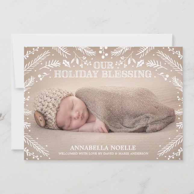 Holiday Blessing Foliage | Birth Announcement (Front)