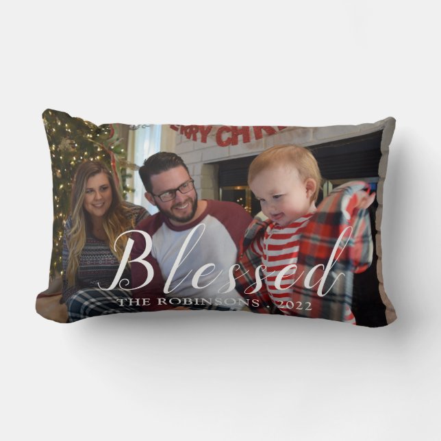 Holiday Blessings Custom Photo Lumbar Pillow (Front)