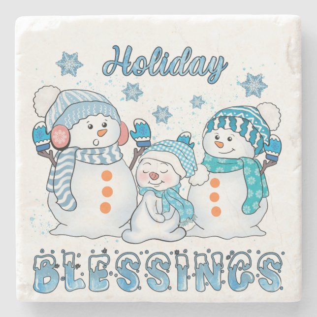 Holiday Blessings From the Frosties Stone Coaster (Front)