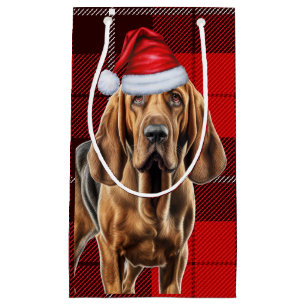 Holiday Bloodhound and Festive Plaid Christmas Small Gift Bag