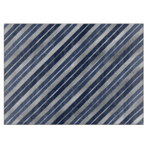Holiday Blue and Silver Foil Christmas Stripes Cutting Board