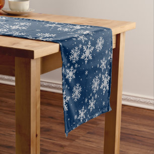 Holiday Blue and Silver Snowflakes Table Runner