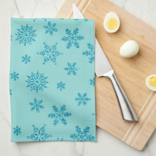 HOLIDAY BLUE GLITTER LOOK HOLIDAY SNOWFLAKES TEA TOWEL