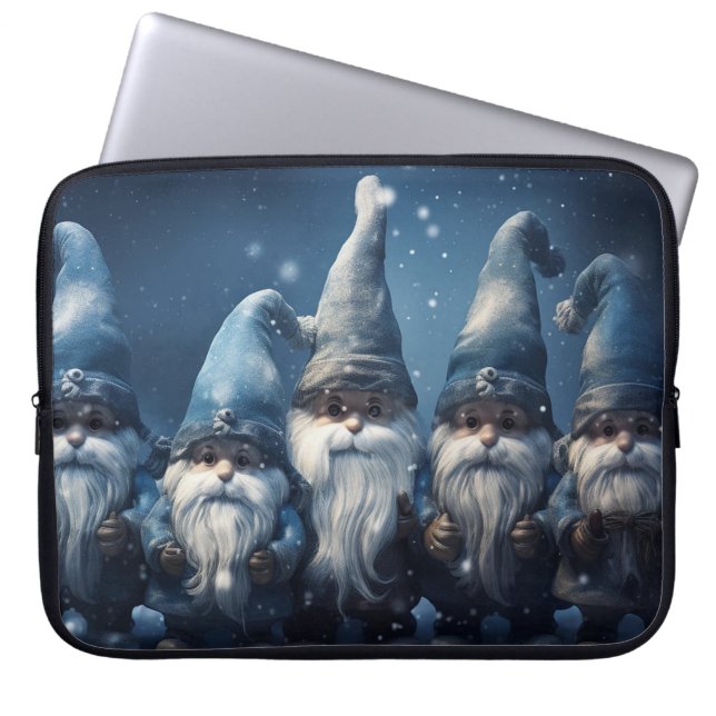 Holiday Blue Gnomes Winter Laptop Bag (Front)