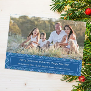 Holiday Blue Plaid Christmas Photo Card