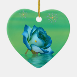 Holiday Blue Rose Ceramic Tree Decoration