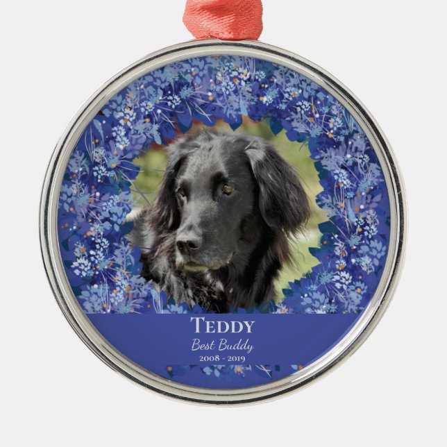 Holiday Blue Wreath Pet Memorial Metal Tree Decoration (Front)