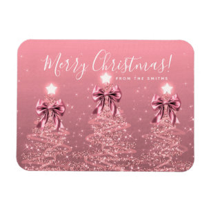 Holiday Blush Pink Christmas Trees Greeting  Magnet